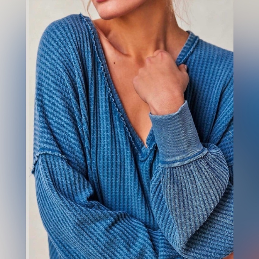 NWT Free People Coraline Thermal in Legion Blue XS New We the Free $68 retail - Picture 3 of 7